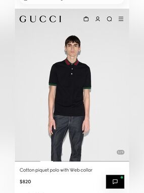 Gucci mens Cotton piquet polo with Web collar